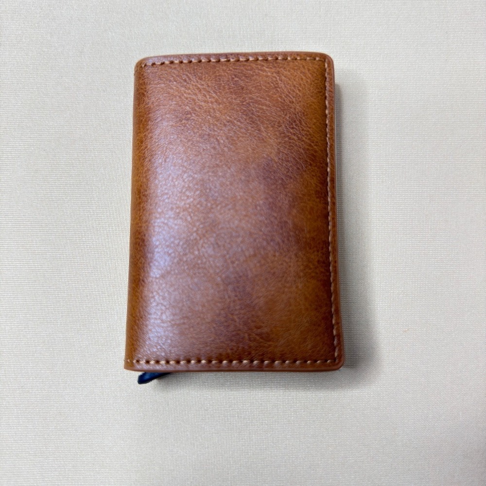 NEW Gentlemen Shop Brown Leather Trifold Wallet Pop Up Card Holder‎ RFID Slim